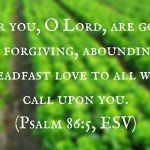 For you, O Lord, are good and forgiving, abounding in steadfast love to all who call upon you. (Psalm 86:5, ESV)