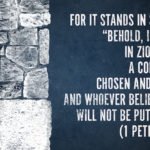 For it stands in Scripture: “Behold, I am laying in Zion a stone, a cornerstone chosen and precious, and whoever believes in him will not be put to shame. (1 Peter 2:6, ESV)"